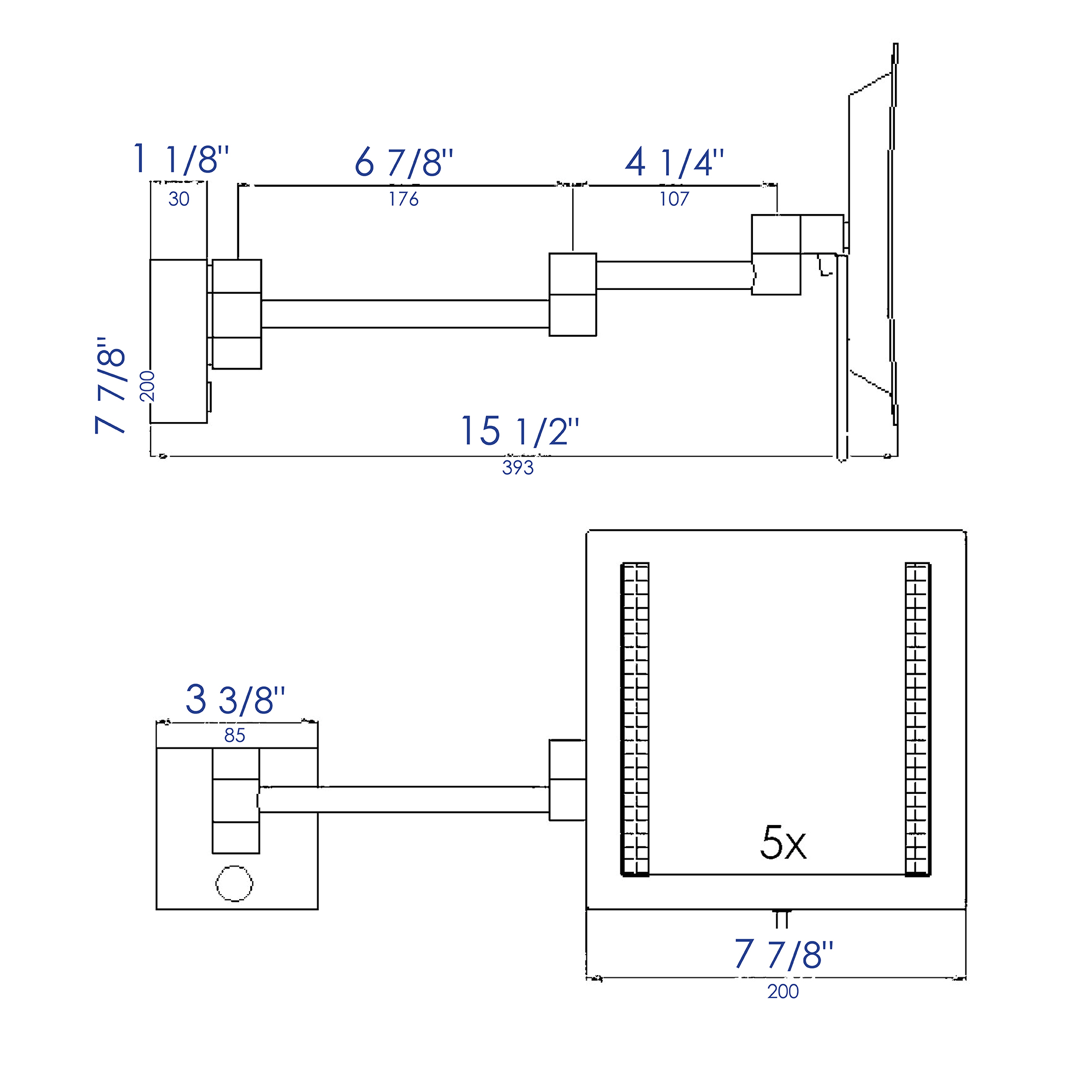 ALFI brandABM8WLED-BN Brushed Nickel Wall Mount Square 8" 5x Magnifying Cosmetic Mirror with Light - The Sink Boutique