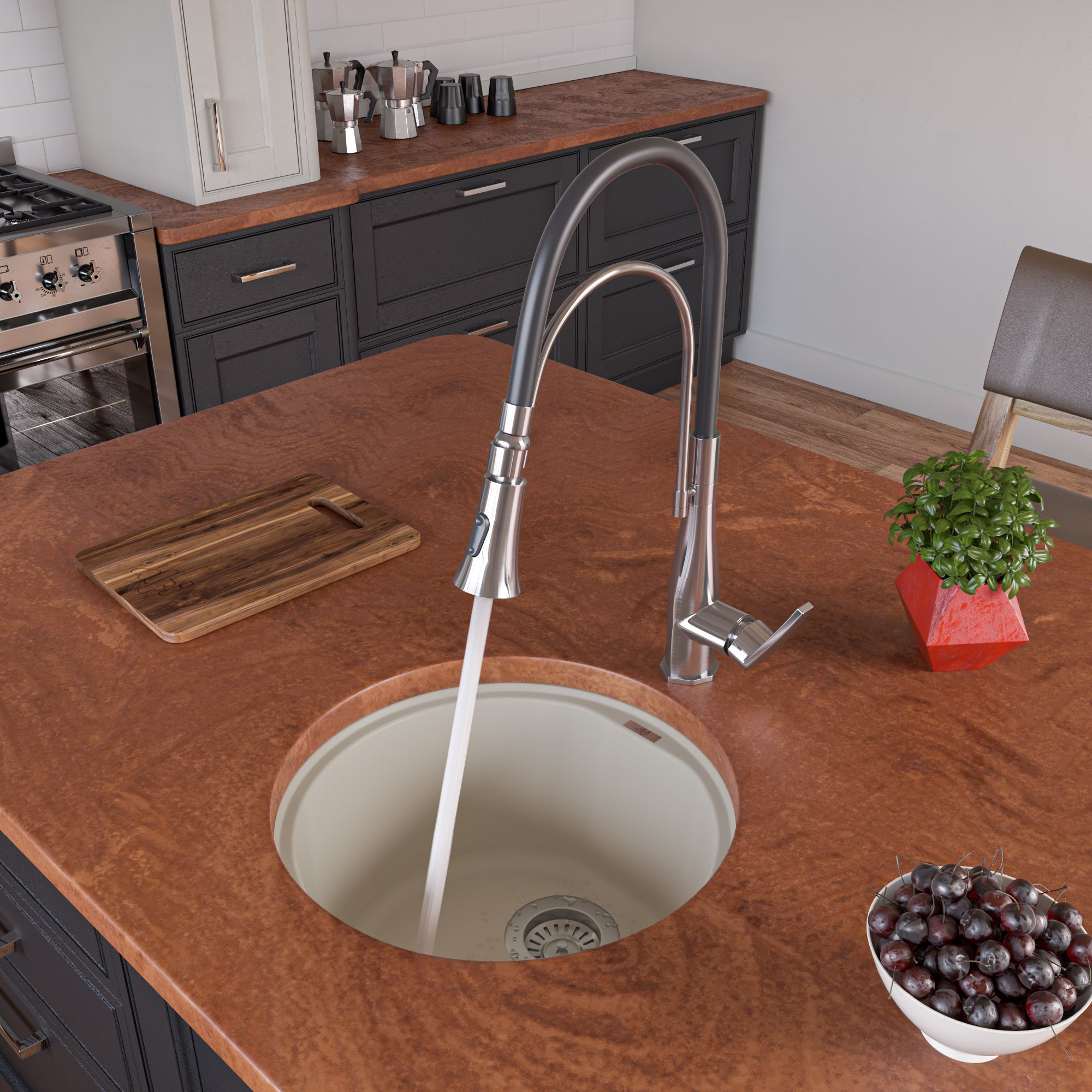 Alternate Image for ALFI Biscuit 17" Undermount Round Granite Composite Kitchen Prep Sink, AB1717UM-B