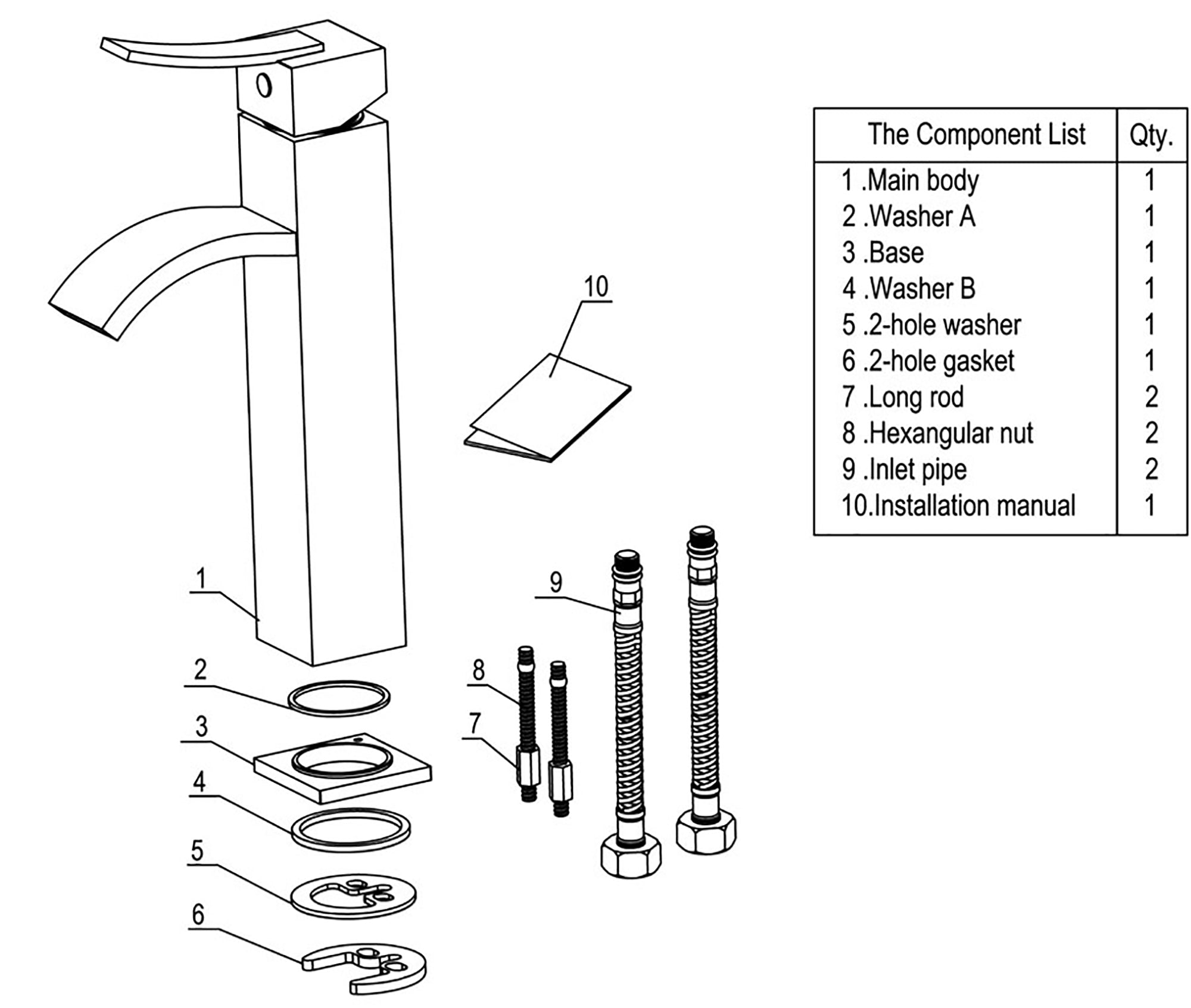 Alternate Image for ALFI Tall Brushed Nickel Tall Square Body Curved Spout Single Lever Bathroom Faucet, AB1158-BN