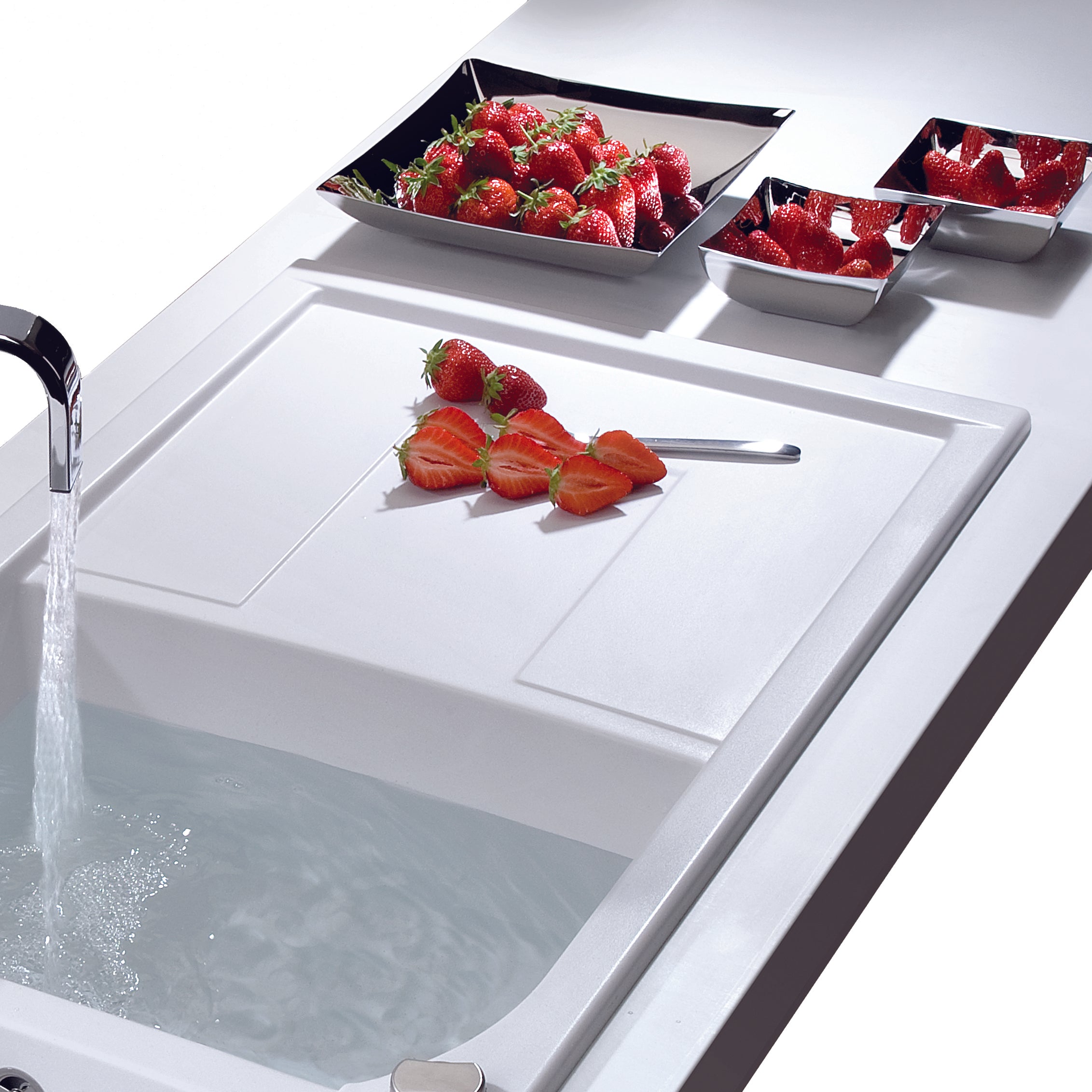 Alternate Image for ALFI 34" Single Bowl Granite Composite Kitchen Sink with Drainboard, White, AB1620DI-W
