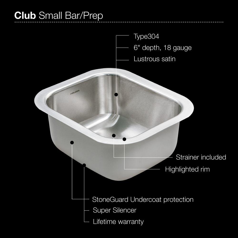 Alternate Image for Houzer 13" Stainless Steel Undermount Bar/Prep Sink, CS-1307-1