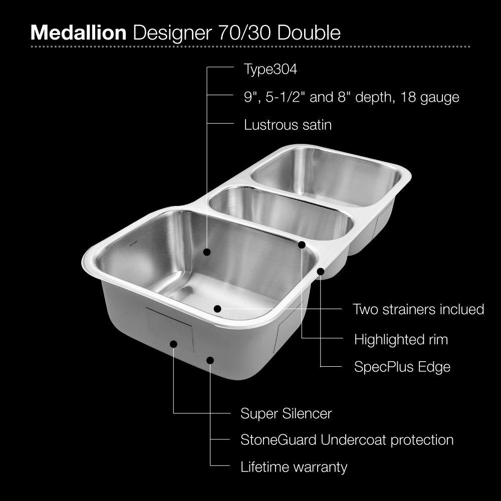 Alternate Image for Houzer 40" Stainless Steel Undermount Triple Bowl Kitchen Sink, 18 Gauge, MGT-4120-1