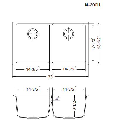 Alternate Image for Houzer 33" Granite Undermount 50/50 Double Bowl Kitchen Sink, Black, M-200U MIDNITE