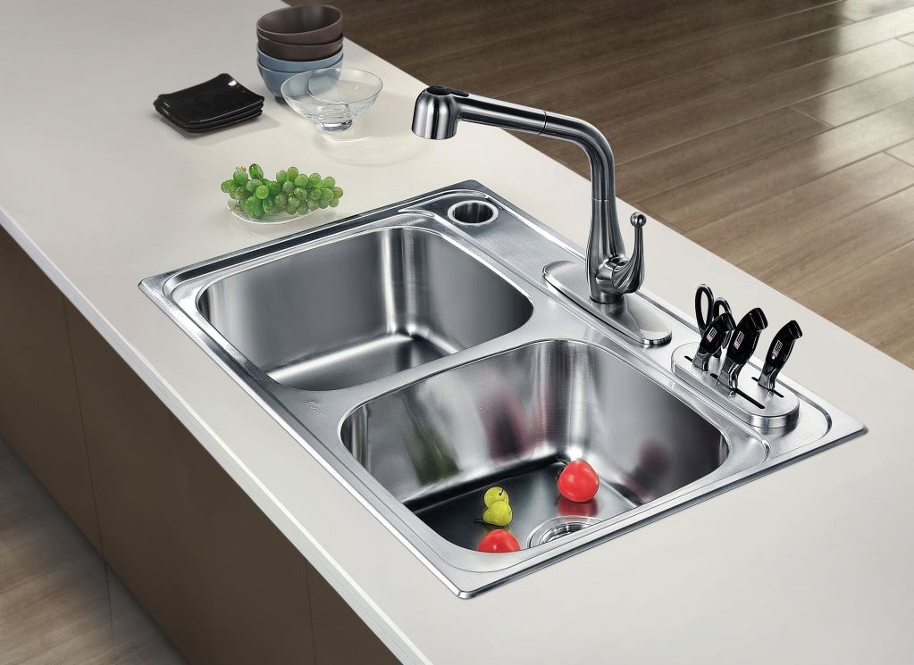 Alternate Image for Dawn 33" Stainless Steel Top Mount 50/50 Double Bowl Kitchen Sink, AST3322
