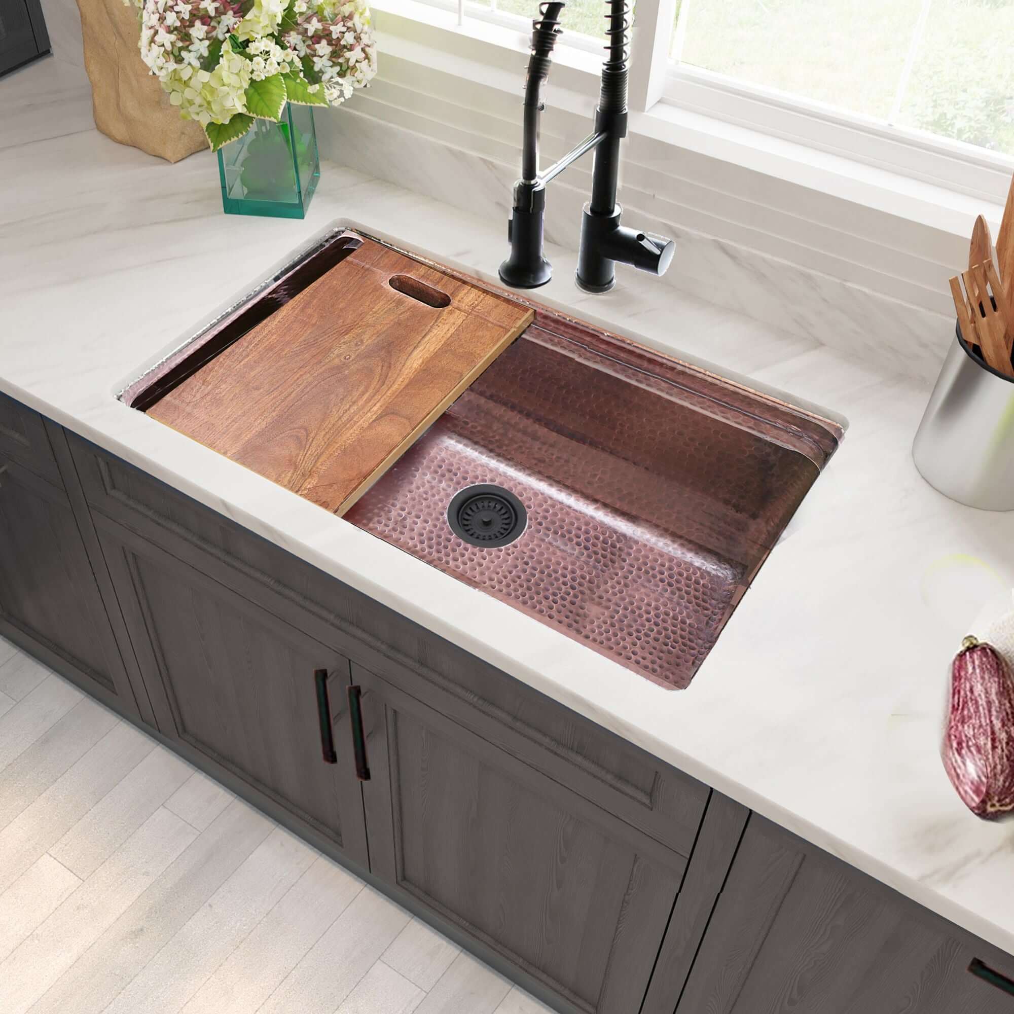 Alternate Image for Nantucket Sinks Brightwork Home 32" Dual Mount Copper Workstation Kitchen Sink with Accessories, 16 Gauge, KCH-PS-3220