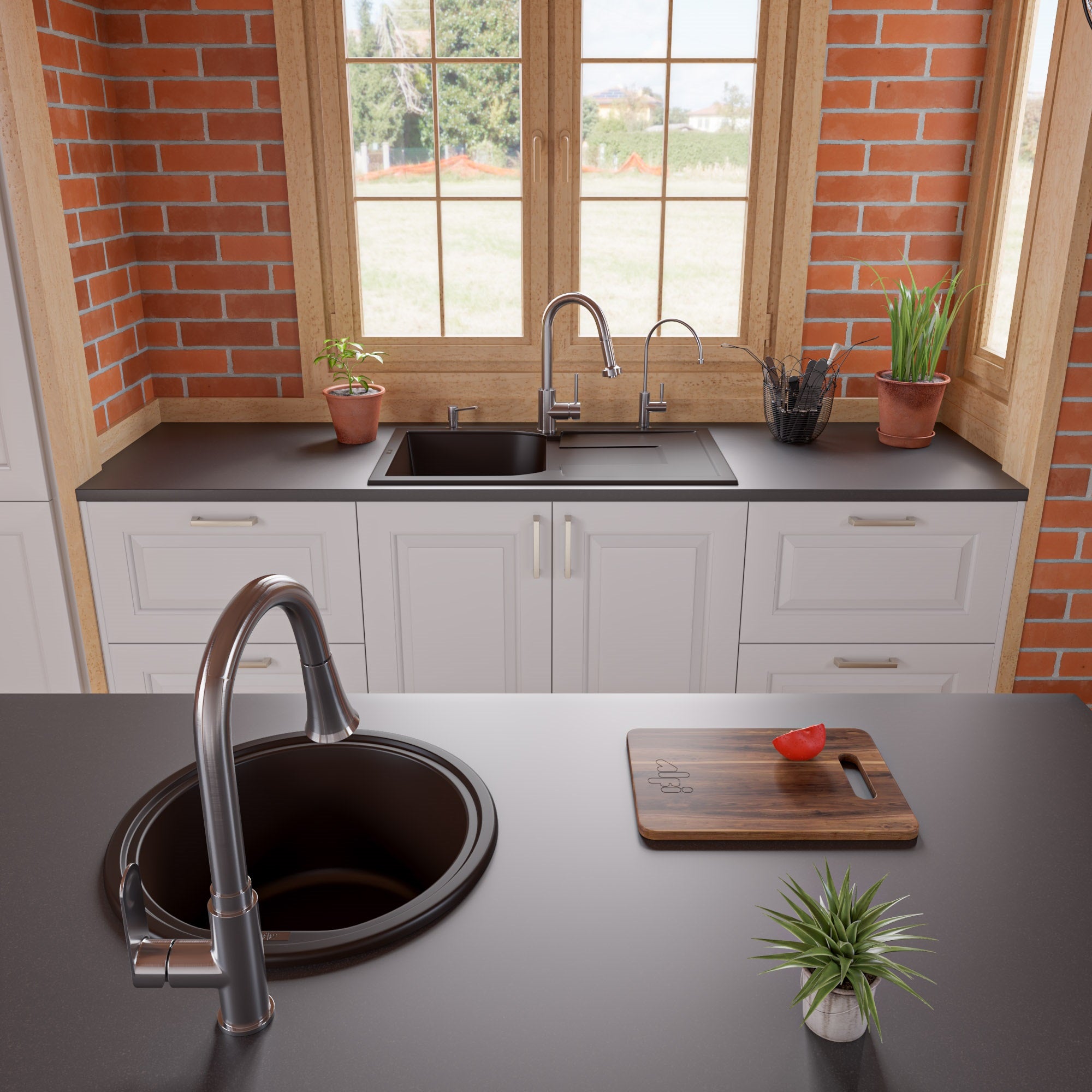 Alternate Image for ALFI brand AB1620DI-C Chocolate 34" Single Bowl Granite Composite Kitchen Sink with Drainboard