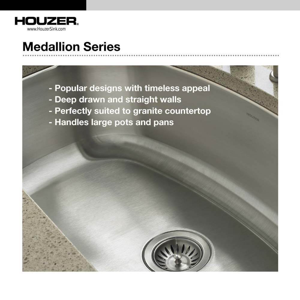 Alternate Image for Houzer 32" Stainless Steel Undermount Gourmet Single Bowl Kitchen Sink, 18 Gauge, MH-3200-1