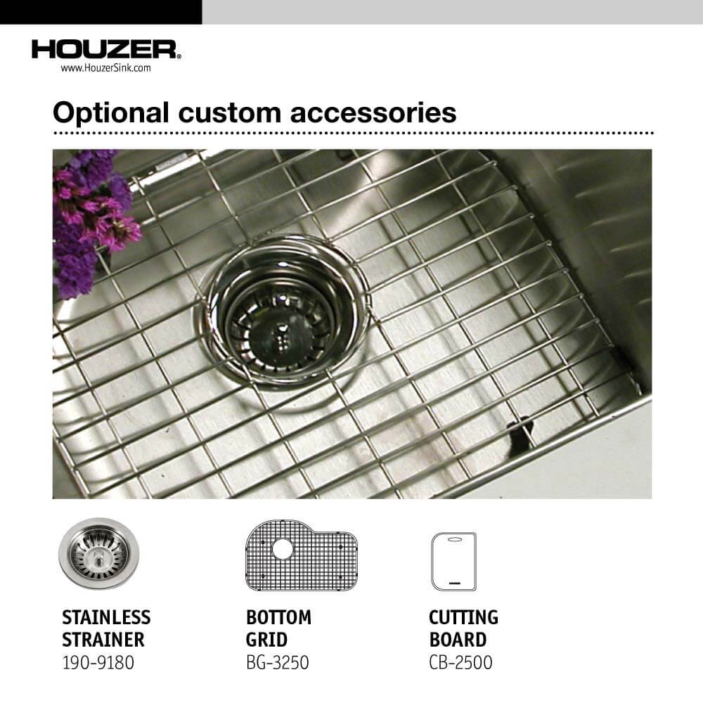 Alternate Image for Houzer 32" Stainless Steel Undermount Gourmet Single Bowl Kitchen Sink, 18 Gauge, MH-3200-1