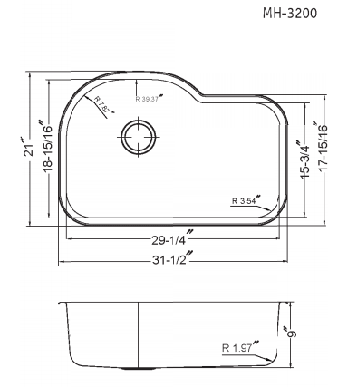 Alternate Image for Houzer 32" Stainless Steel Undermount Gourmet Single Bowl Kitchen Sink, 18 Gauge, MH-3200-1