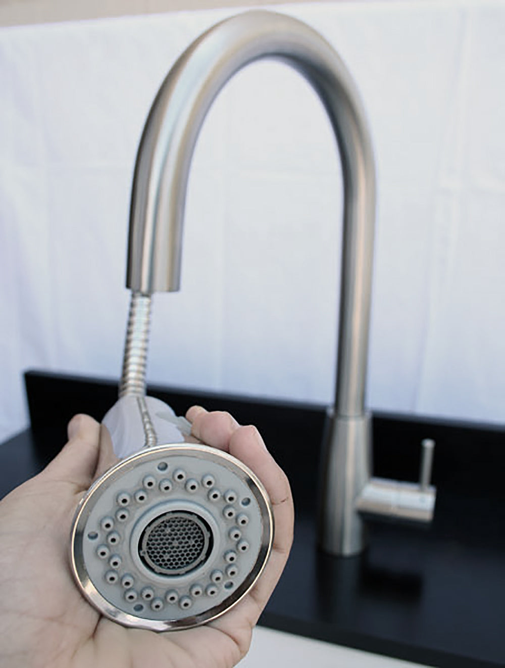 Alternate Image for ALFI Solid Brushed Stainless Steel Pull Down Single Hole Kitchen Faucet, AB2034-BSS