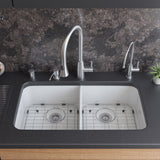 ALFI 32 inch White Double Bowl Fireclay Undermount Kitchen Sink, AB512UM-W