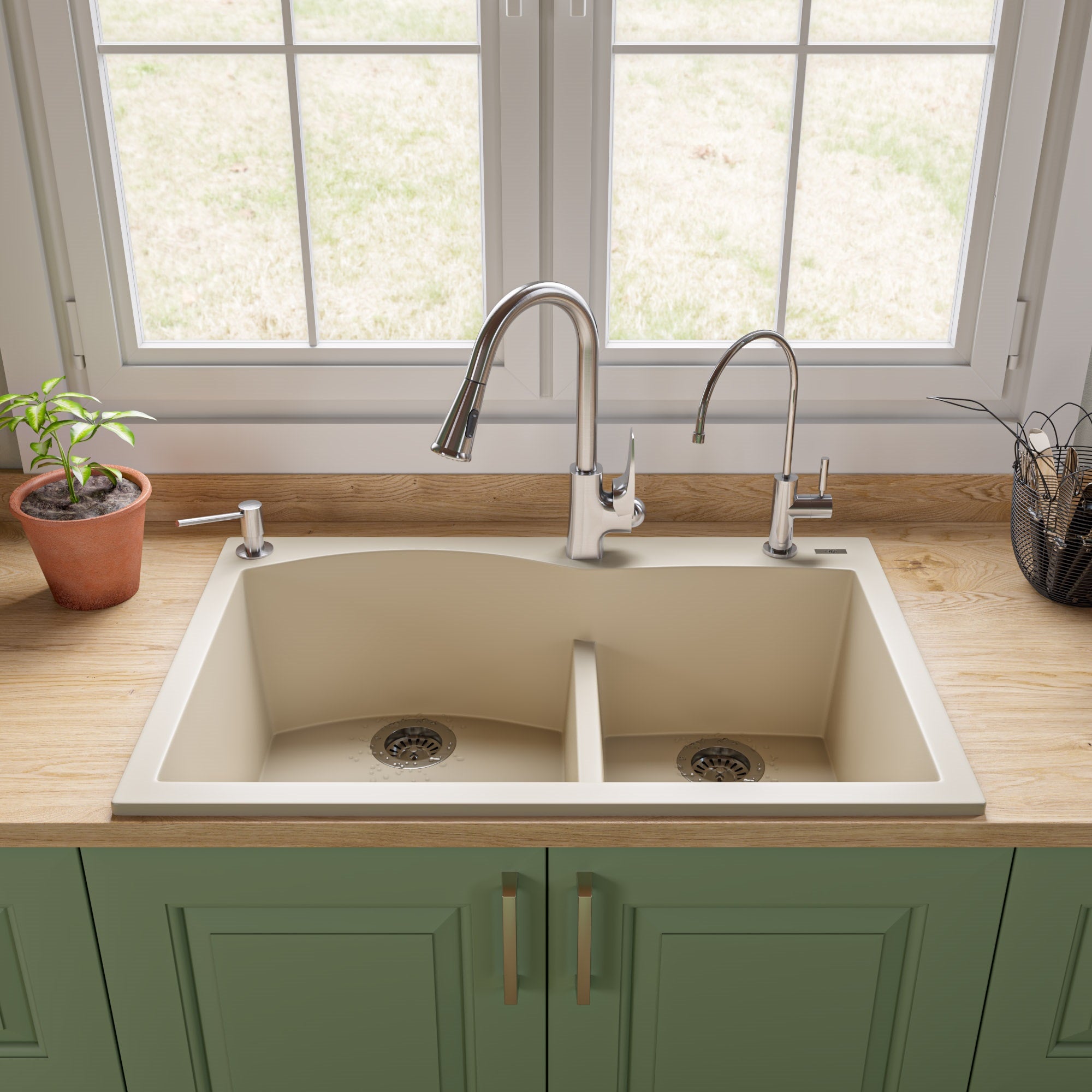 Alternate Image for ALFI Biscuit 33" Double Bowl Drop In Granite Composite Kitchen Sink, AB3320DI-B