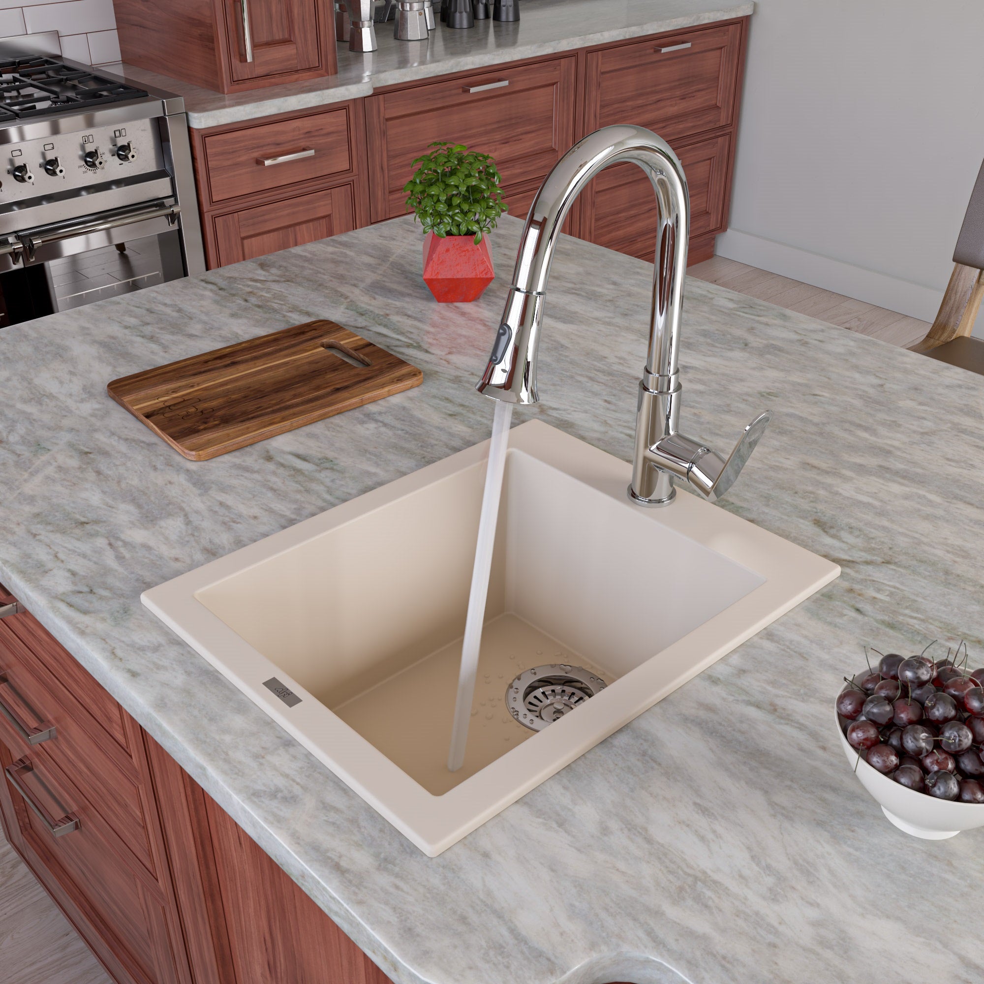 ALFI Biscuit 17" Drop-In Rectangular Granite Composite Kitchen Prep Sink, AB1720DI-B