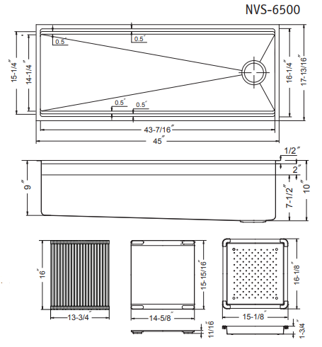 Alternate Image for Houzer Novus 45" Workstation Kitchen Sink, 18 Gauge Stainless Steel, NVS-6500