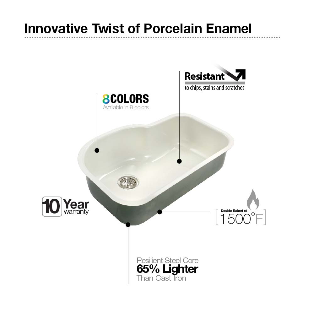 Alternate Image for Houzer 31" Porcelain Enamel Steel Undermount Single Bowl Kitchen Sink, White, PCH-3700 WH