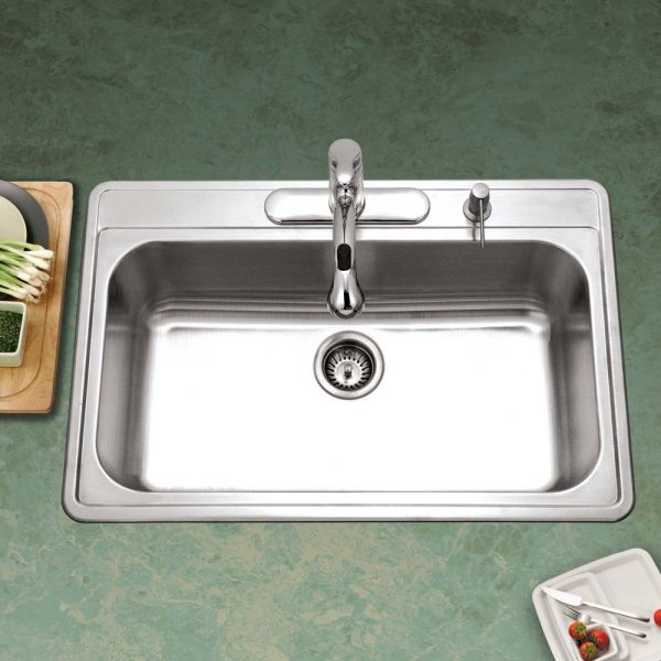 Alternate Image for Houzer 33" Stainless Steel Topmount Large Single Bowl Kitchen Sink, 18 Gauge, PGS-3122-4-1