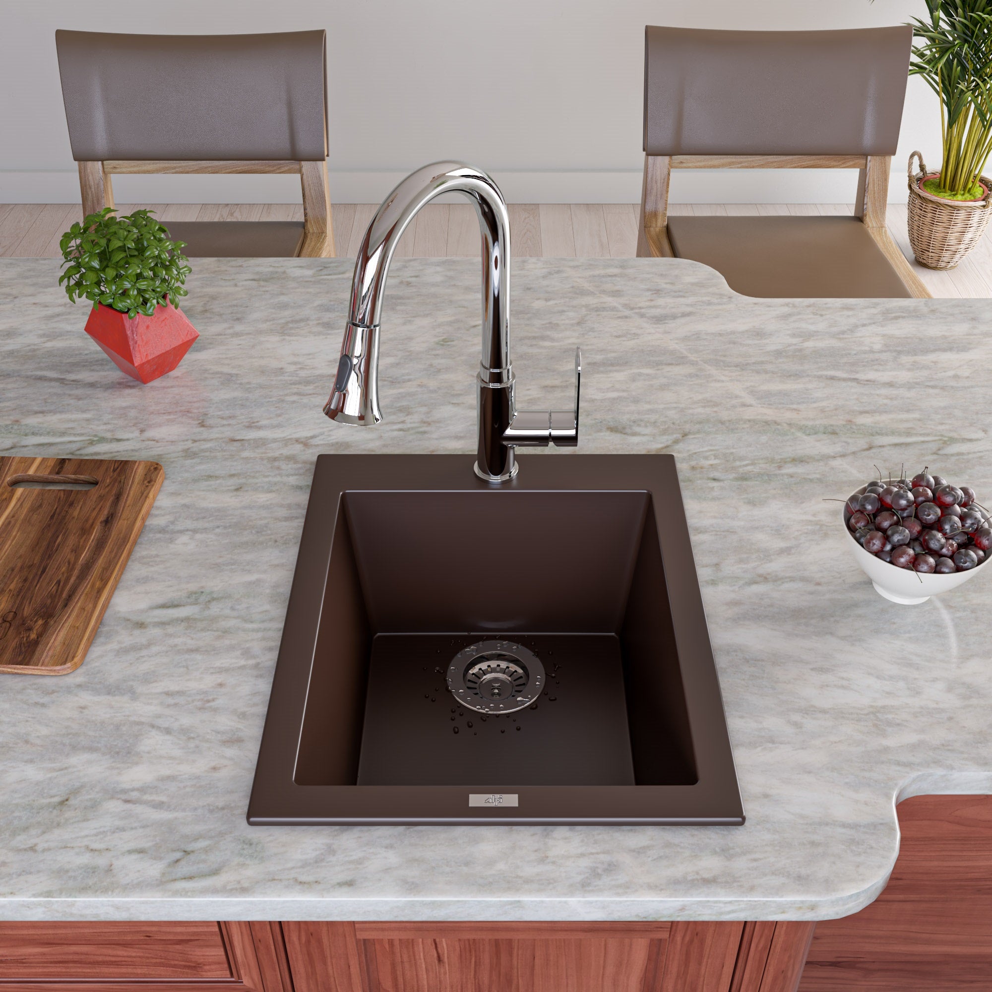 Alternate Image for ALFI brand AB1720DI-C Chocolate 17" Drop-In Rectangular Granite Composite Kitchen Prep Sink