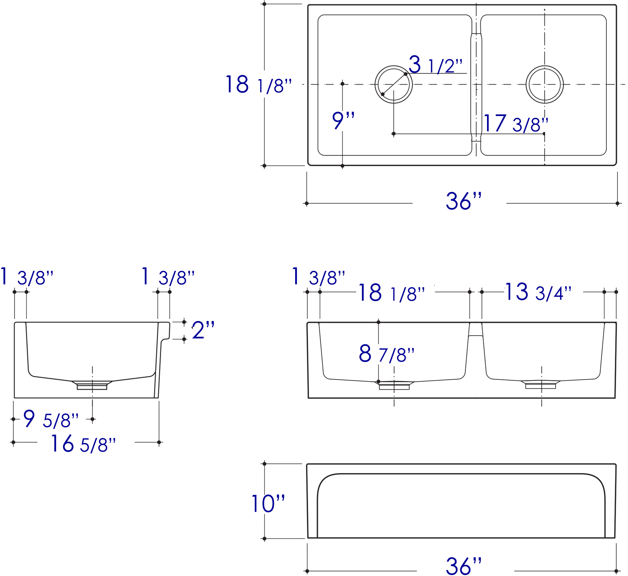 Alternate Image for ALFI 36" Double Bowl Thick Wall Fireclay Farmhouse Apron Sink, White, AB3618ARCH-W
