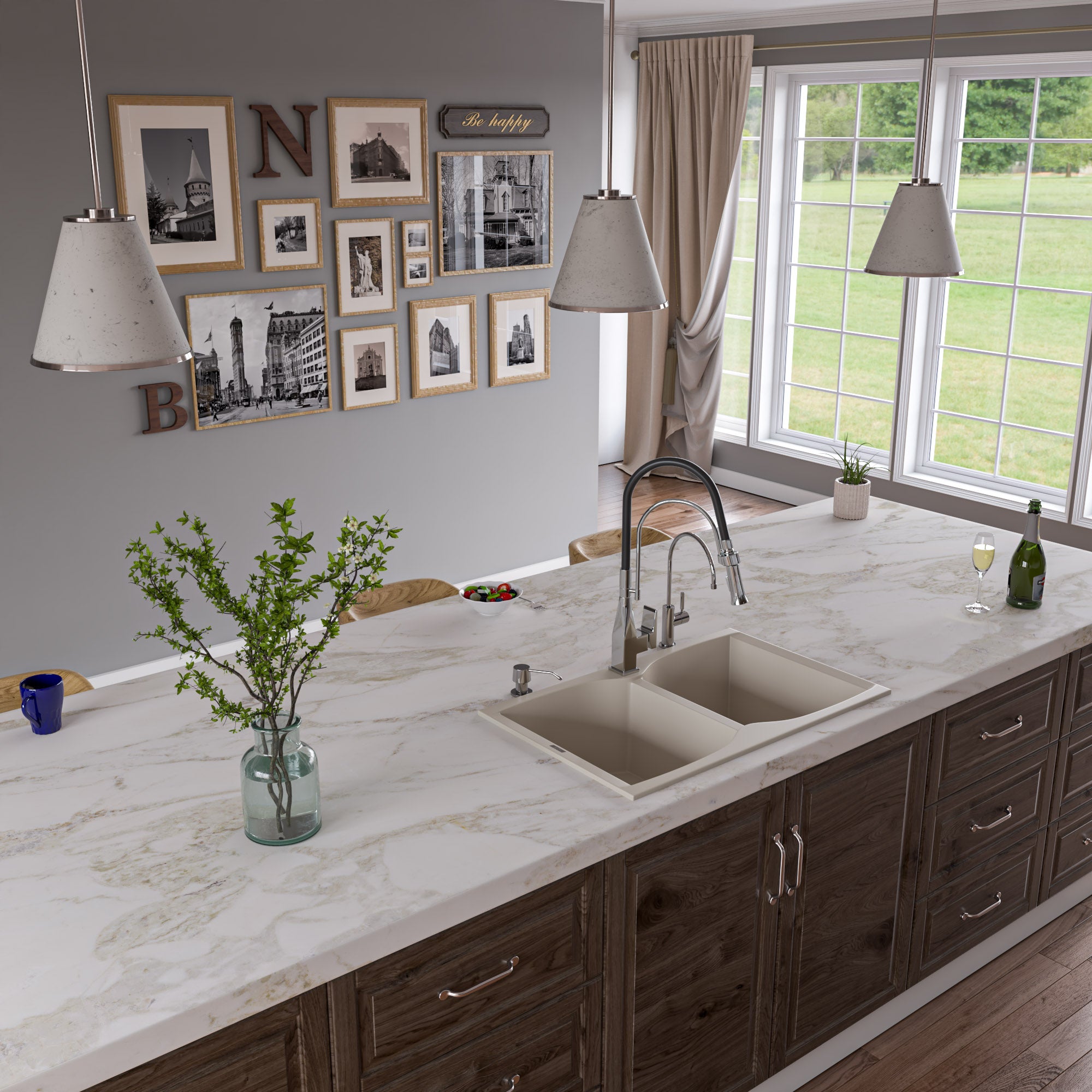 Alternate Image for ALFI Biscuit 32" Drop-In Double Bowl Granite Composite Kitchen Sink, AB3220DI-B