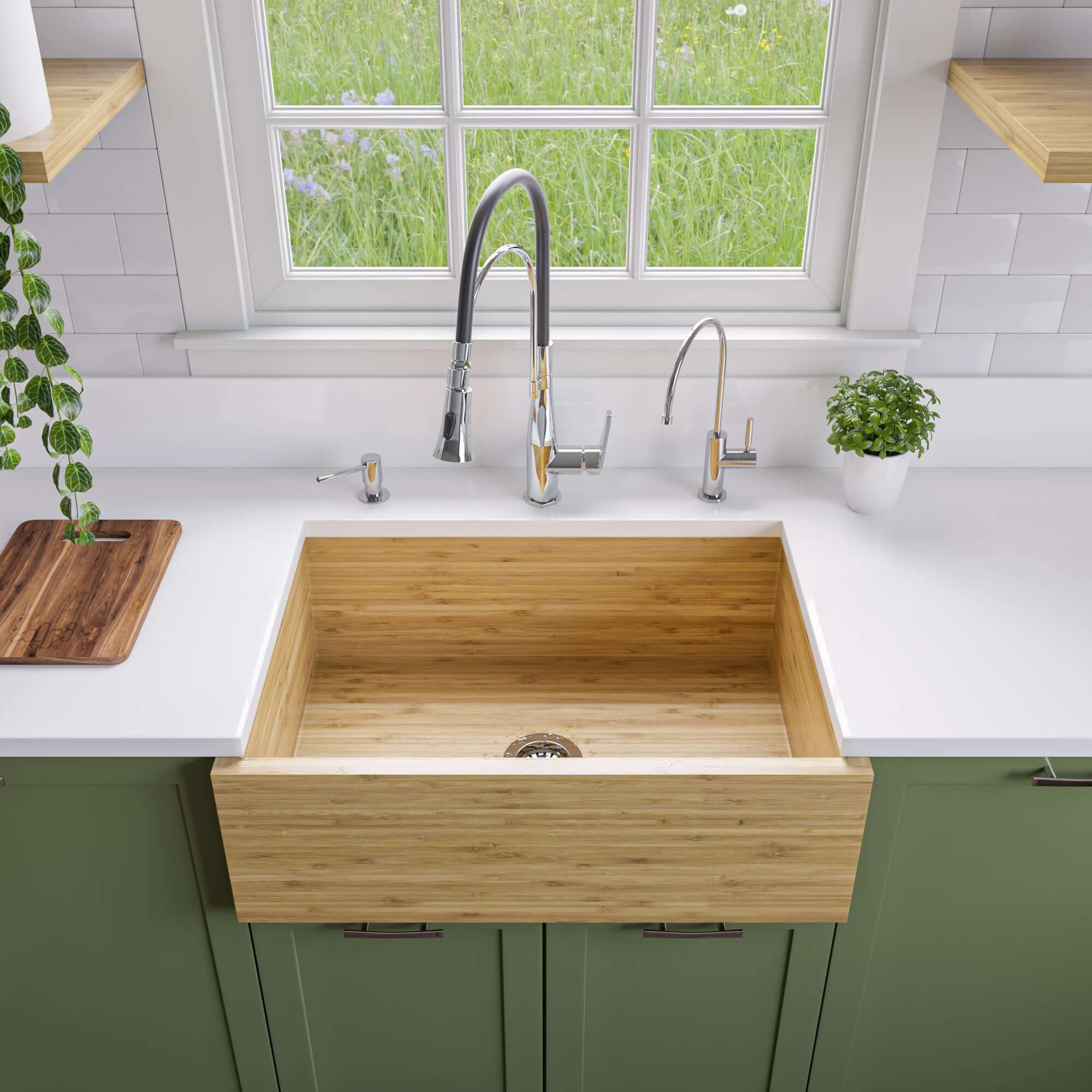 ALFI 30" Single Bowl Bamboo Farmhouse Apron Sink, AB3021
