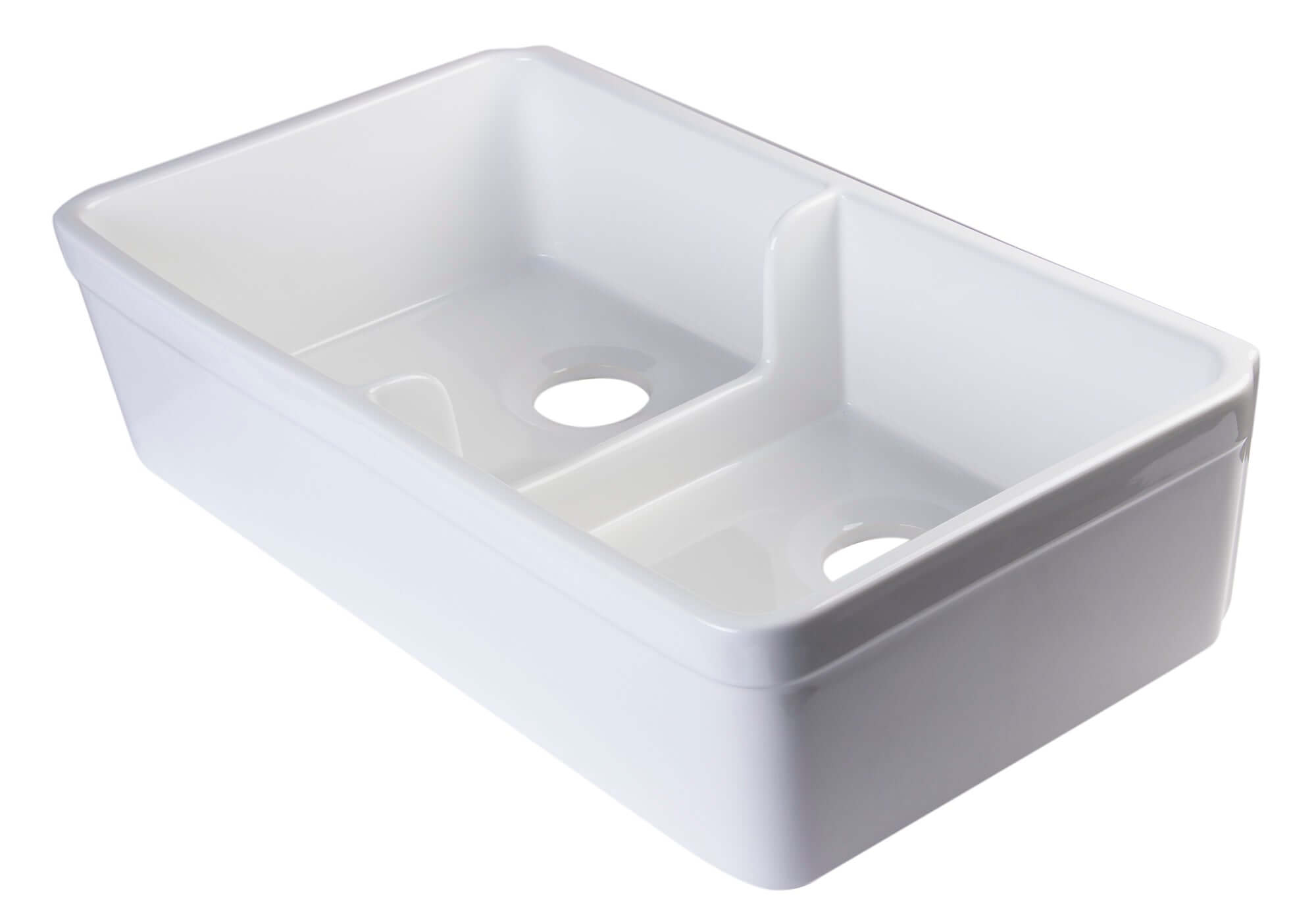 Alternate Image for ALFI 32" Short Wall Double Bowl Fireclay Farmhouse Apron Sink, White, AB5123-W