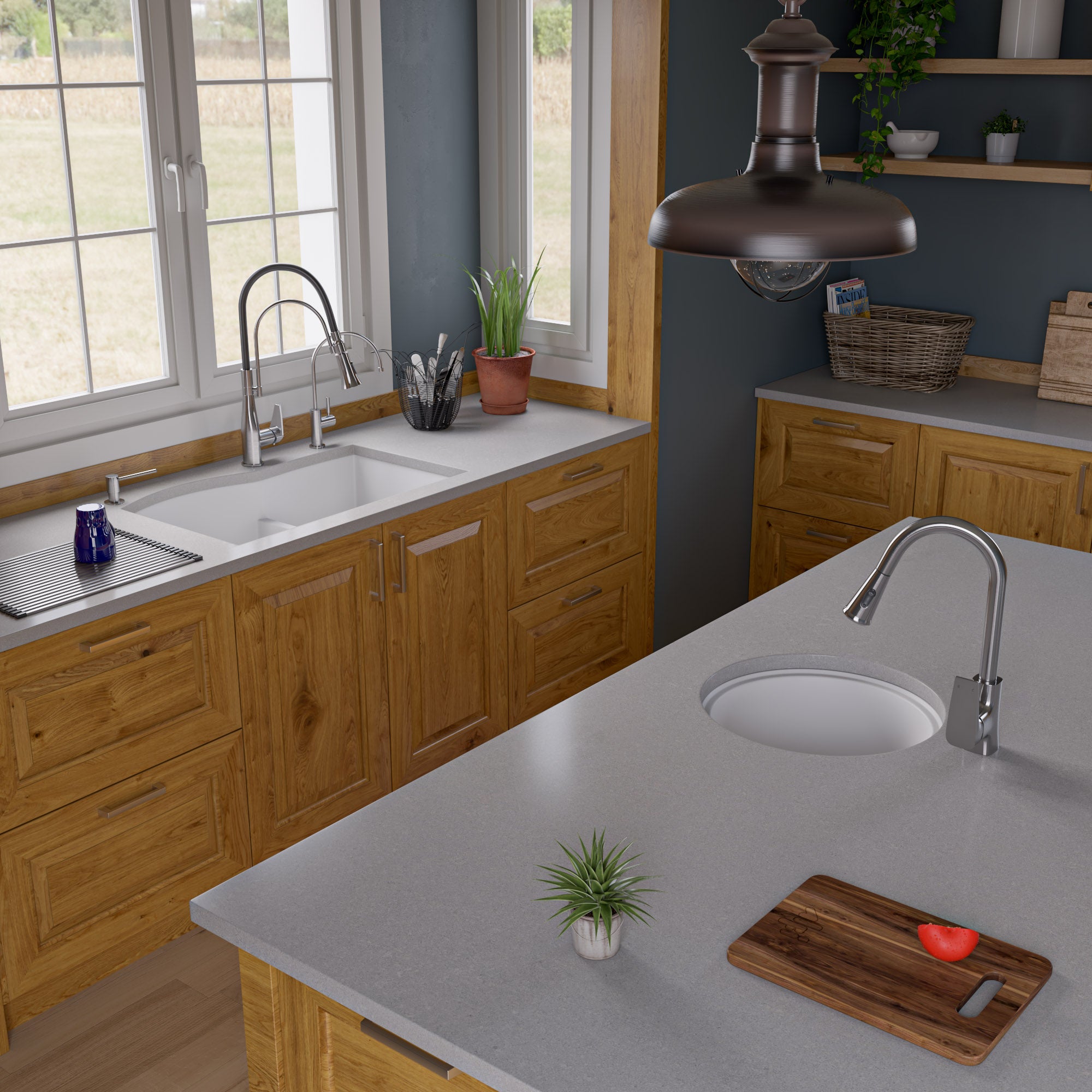 Alternate Image for ALFI White 33" Double Bowl Undermount Granite Composite Kitchen Sink, AB3320UM-W