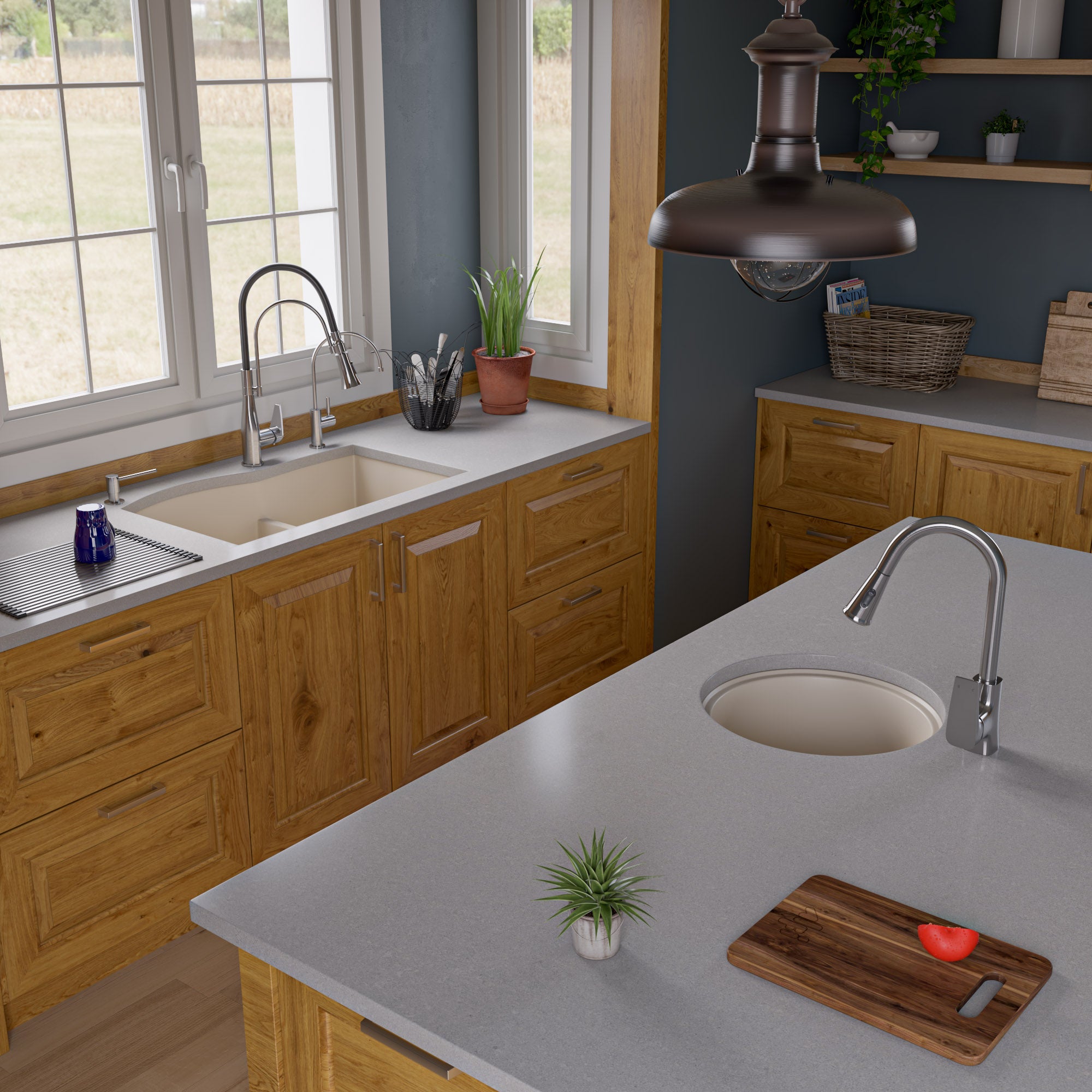 Alternate Image for ALFI Biscuit 33" Double Bowl Undermount Granite Composite Kitchen Sink, AB3320UM-B