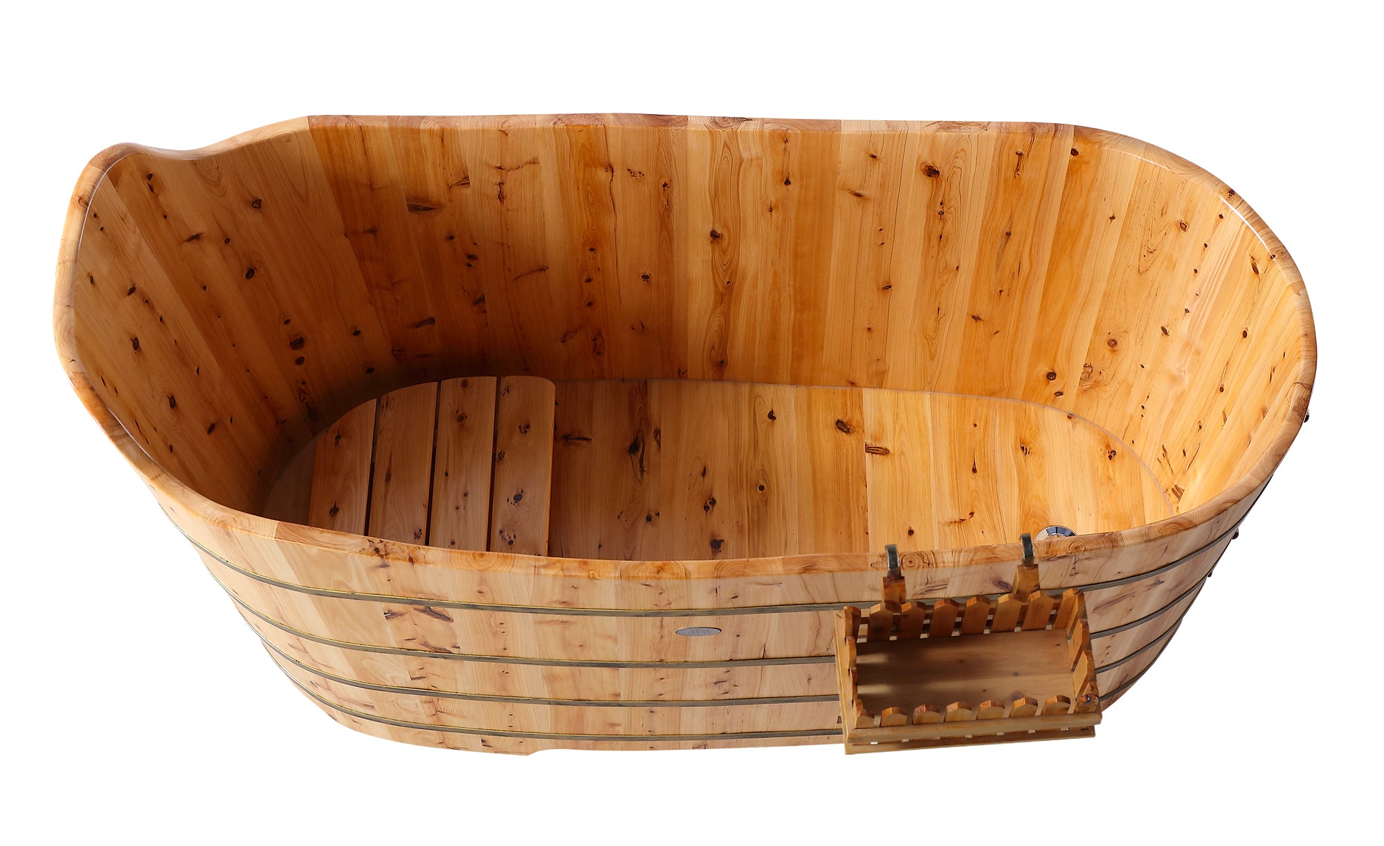 Alternate Image for ALFI brand AB1103 59" Free Standing Cedar Wood Bathtub with Bench