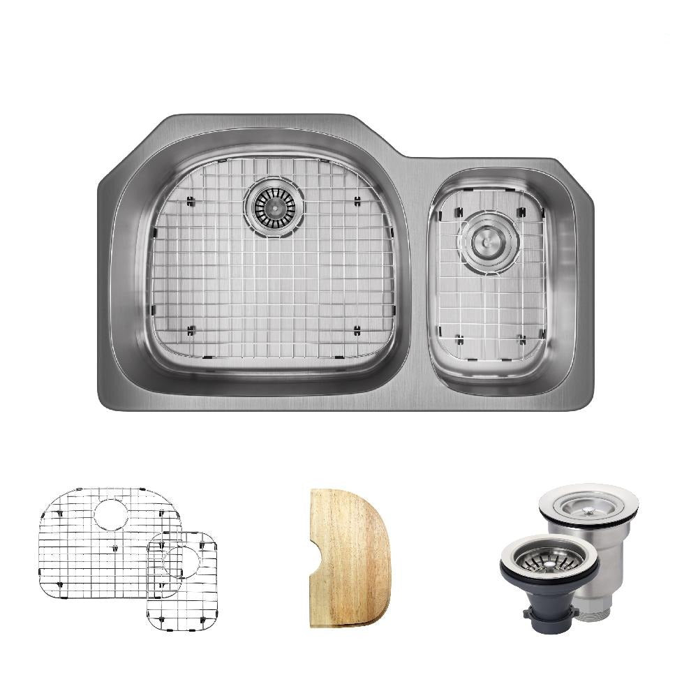 Rene 35" Stainless Steel Kitchen Sink, 70/30 Double Bowl, 18 Gauge, R1-1007L-18