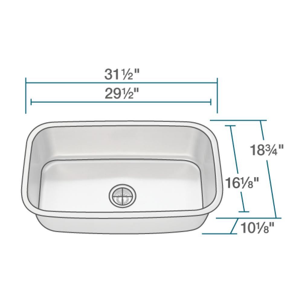 Alternate Image for Rene 32" Stainless Steel Kitchen Sink, 18 Gauge, R1-1021-18