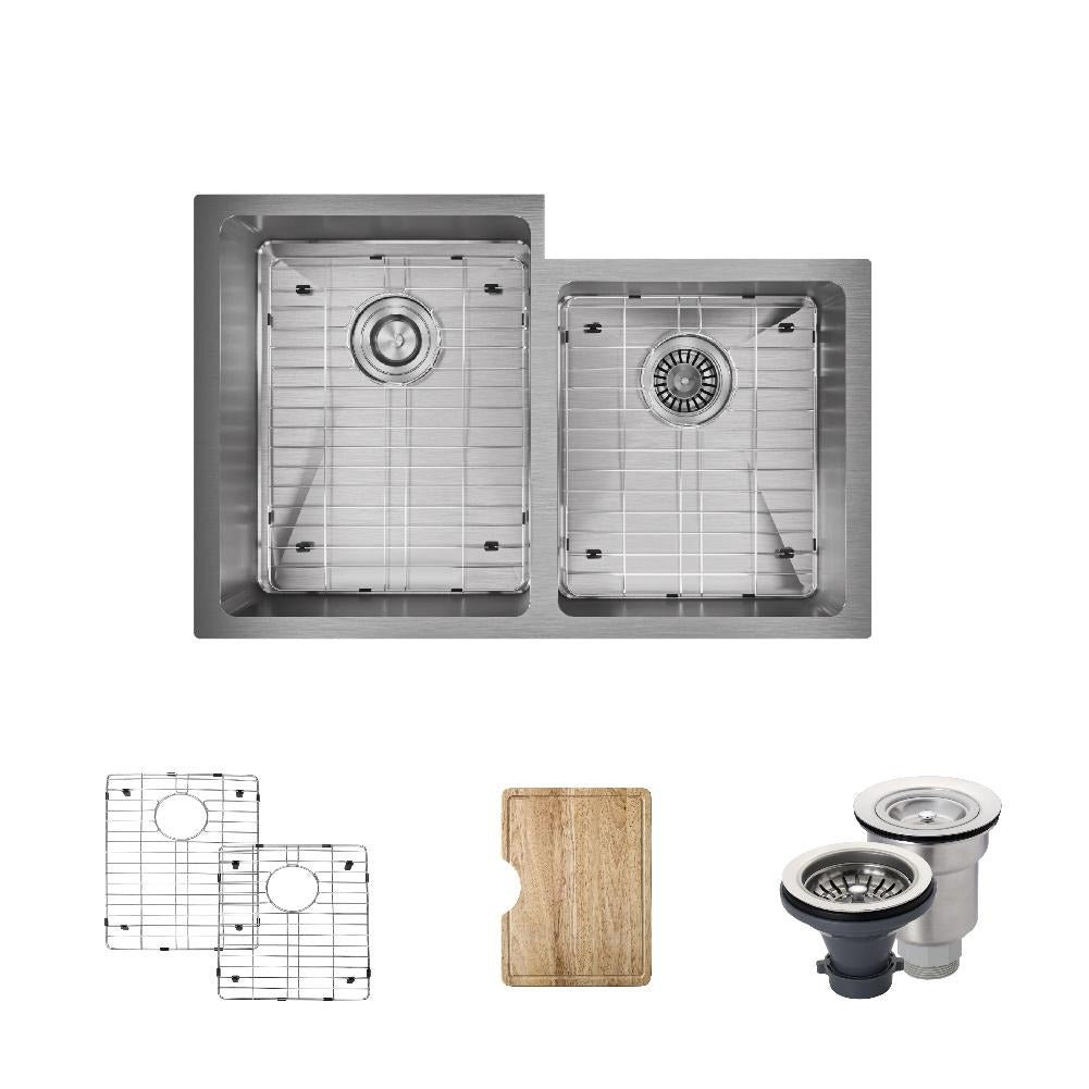 Rene 31" Stainless Steel Kitchen Sink, 55/45 Double Bowl, 16 Gauge, R1-1022L-16
