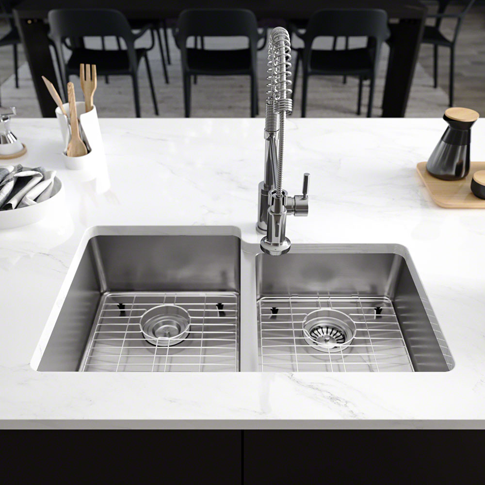 Alternate Image for Rene 31" Stainless Steel Kitchen Sink, 55/45 Double Bowl, 16 Gauge, R1-1022L-16