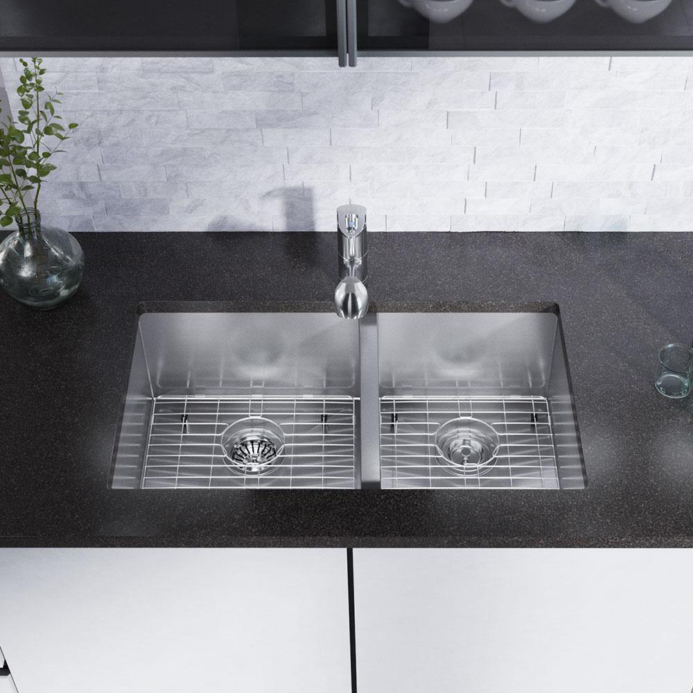 Alternate Image for Rene 32" Stainless Steel Kitchen Sink, 55/45 Double Bowl, 16 Gauge, R1-1026L-16