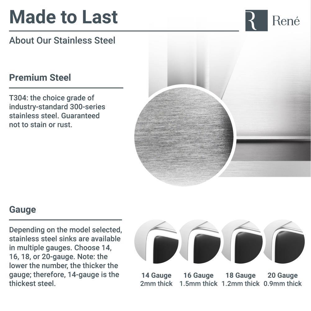 Alternate Image for Rene 29" Stainless Steel Kitchen Sink, 18 Gauge, R1-1036S-18
