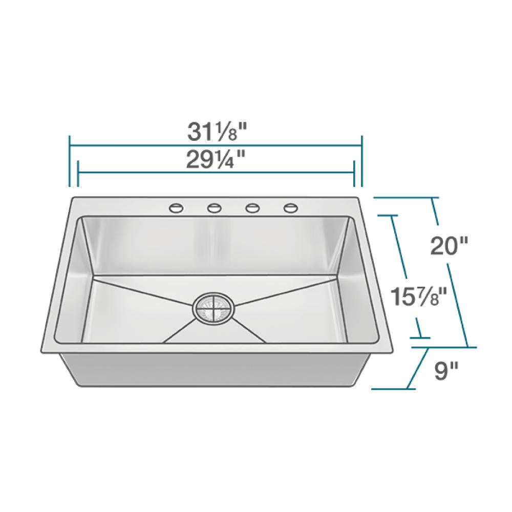 Alternate Image for Rene 31" Stainless Steel Kitchen Sink, 18 Gauge, R1-2022S-18