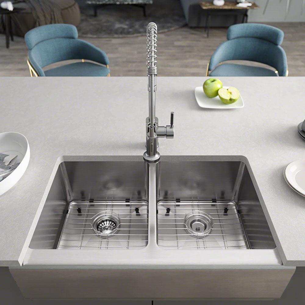 Alternate Image for Rene 33" Stainless Steel Farmhouse Sink, 50/50 Double Bowl, 16 Gauge, R1-3002-16