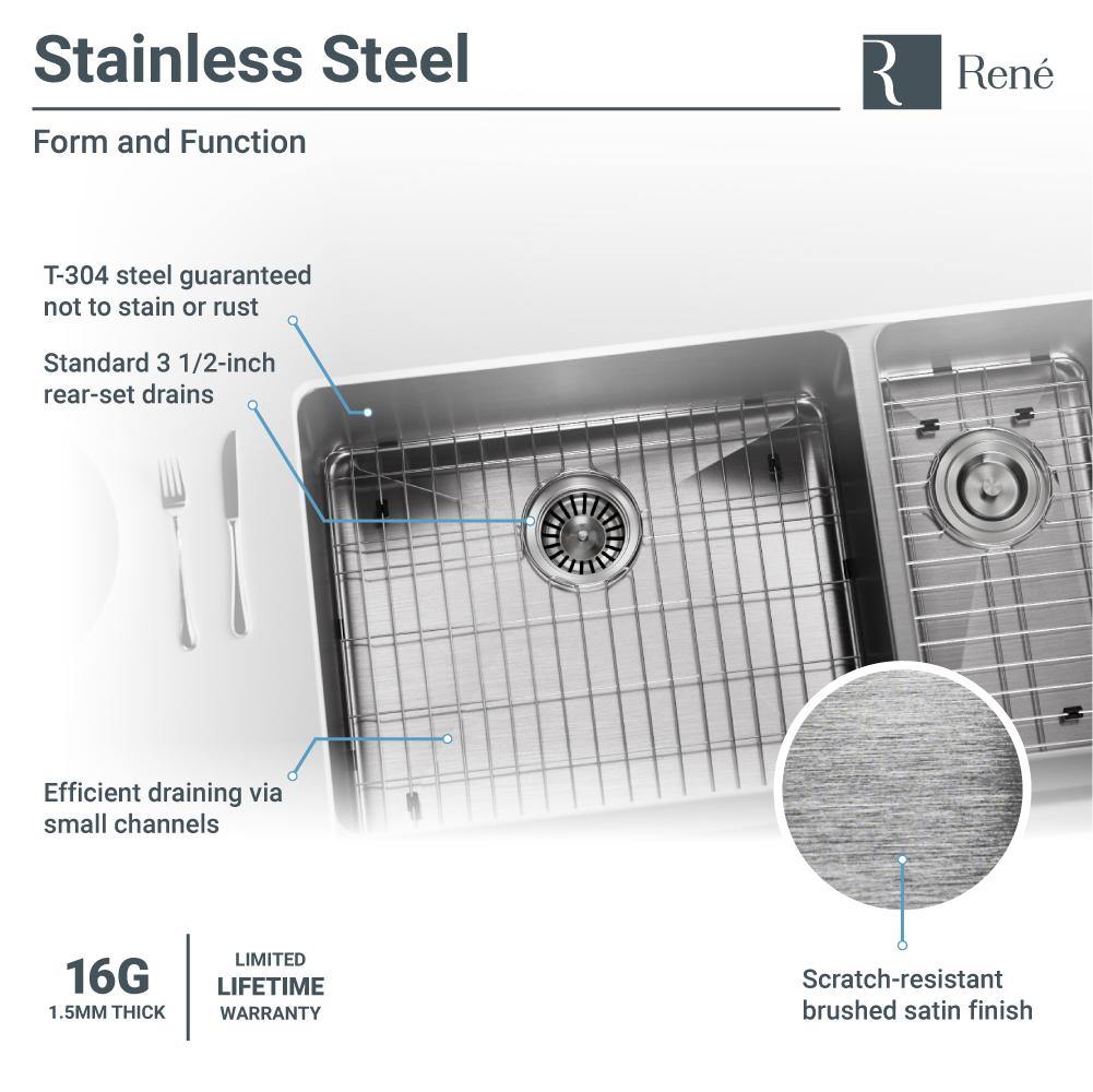Rene 33" Stainless Steel Farmhouse Sink, 70/30 Double Bowl, 16 Gauge, R1-3003L-16 - The Sink Boutique