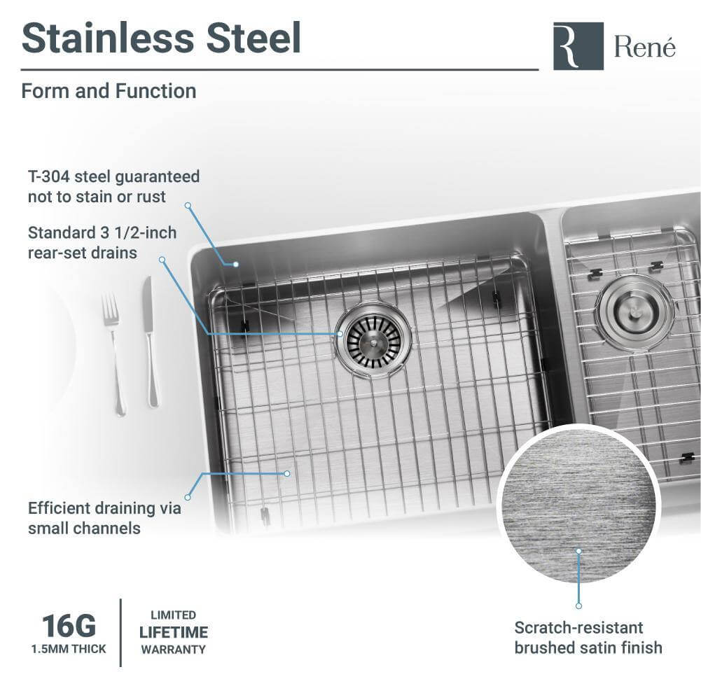 Alternate Image for Rene 33" Stainless Steel Farmhouse Sink, 70/30 Double Bowl, 16 Gauge, R1-3003L-16