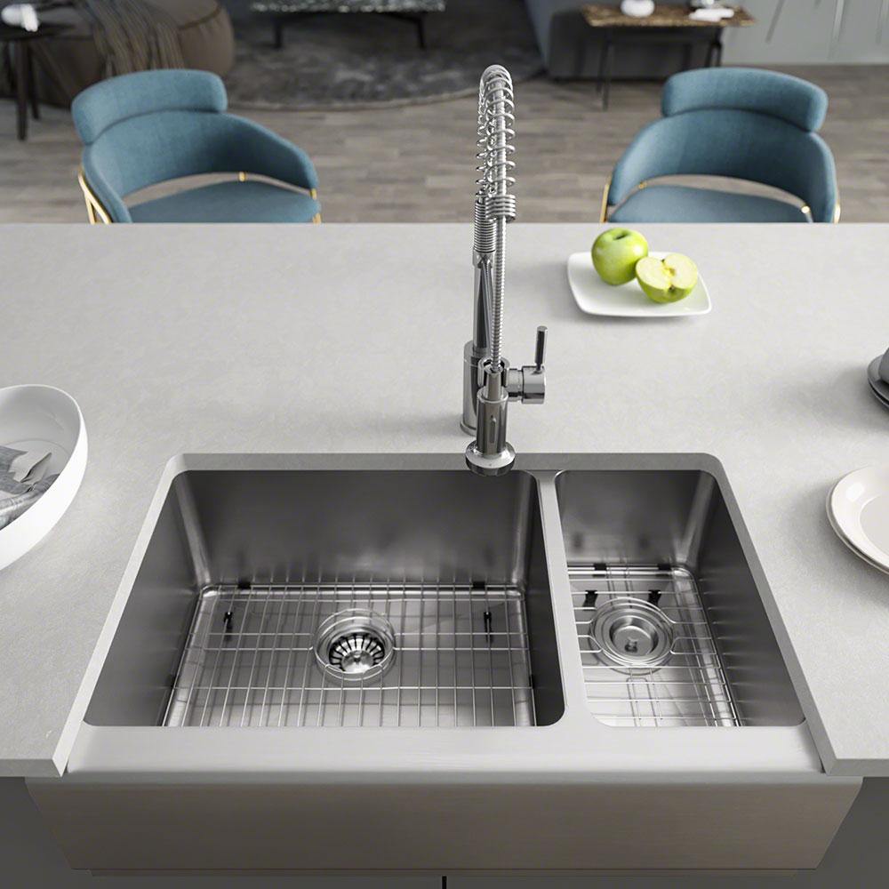 Alternate Image for Rene 33" Stainless Steel Farmhouse Sink, 70/30 Double Bowl, 16 Gauge, R1-3003L-16