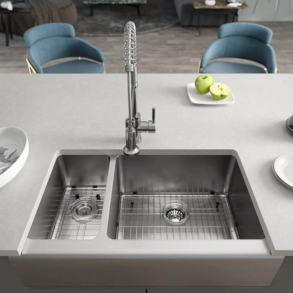 Alternate Image for Rene 33" Stainless Steel Farmhouse Sink, 30/70 Double Bowl, 16 Gauge, R1-3003R-16