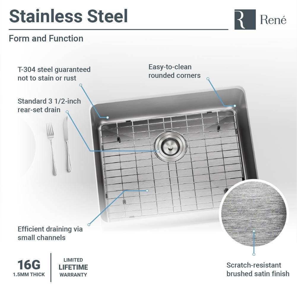 Alternate Image for Rene 24" Stainless Steel Farmhouse Sink, 16 Gauge, R1-3004-16
