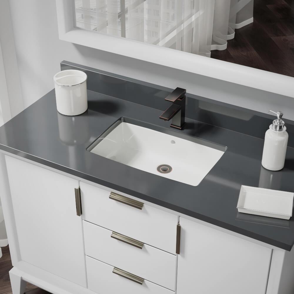 Alternate Image for Rene 22" Rectangle Porcelain Bathroom Sink, Biscuit, R2-1001-B-PUD-ABR