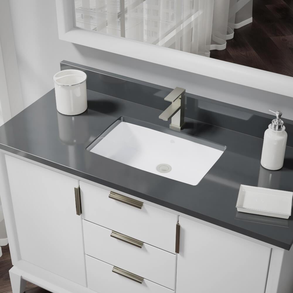Alternate Image for Rene 22" Rectangle Porcelain Bathroom Sink, White, R2-1001-W-PUD-BN