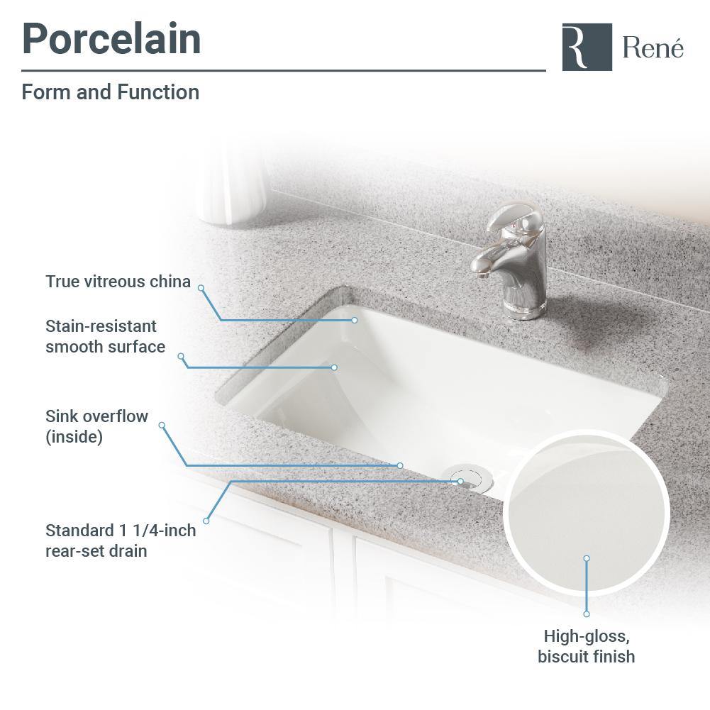 Alternate Image for Rene 21" Rectangle Porcelain Bathroom Sink, Biscuit, R2-1002-B-PUD-C