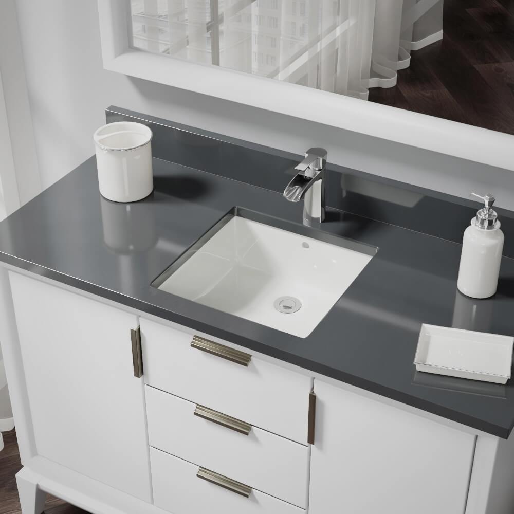 Alternate Image for Rene 17" Rectangle Porcelain Bathroom Sink, Biscuit, R2-1003-B-PUD-C