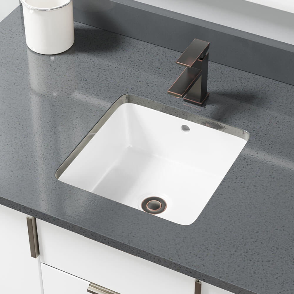 Alternate Image for Rene 16" Square Porcelain Bathroom Sink, White, R2-1006-W-PUD-ABR