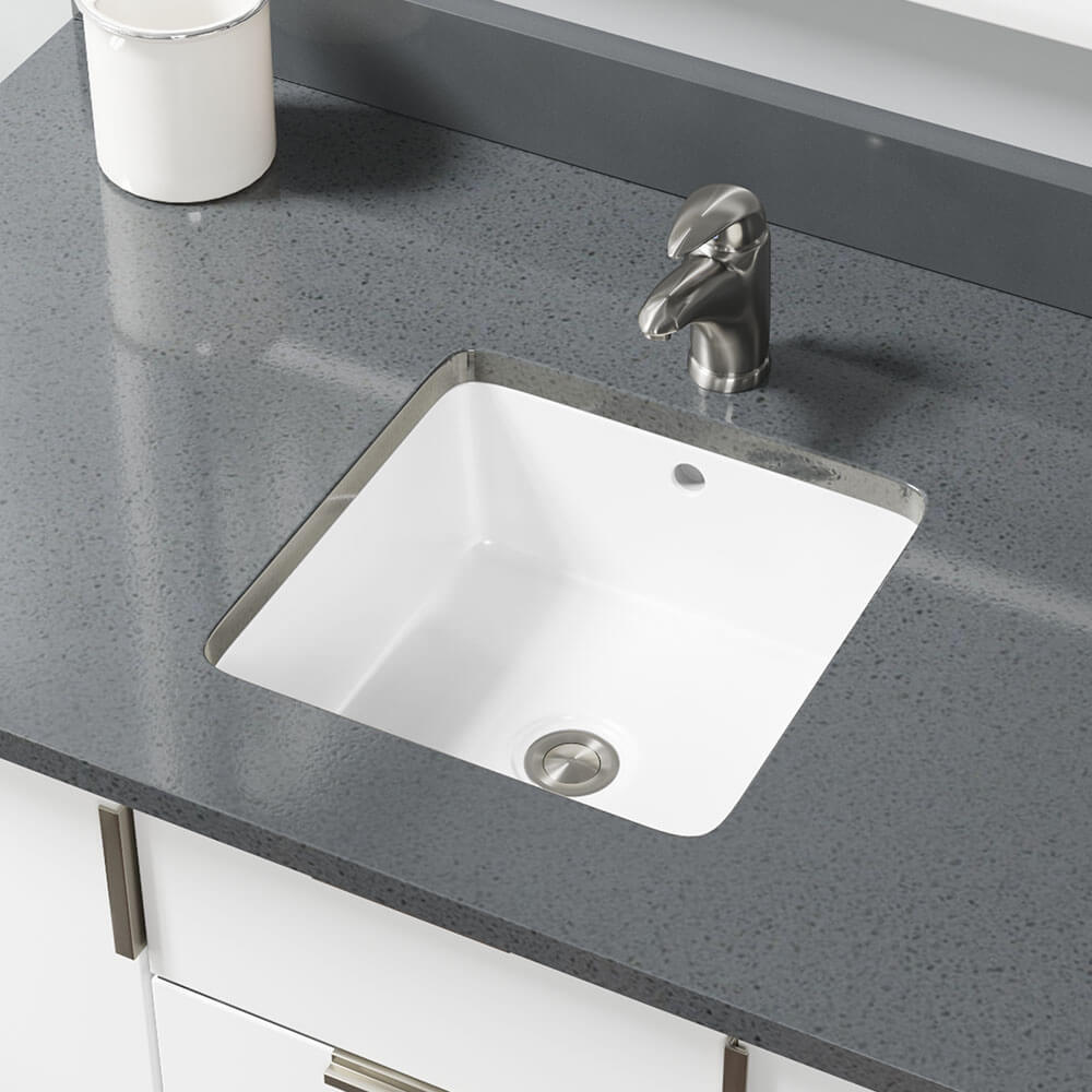 Alternate Image for Rene 16" Square Porcelain Bathroom Sink, White, R2-1006-W-PUD-BN