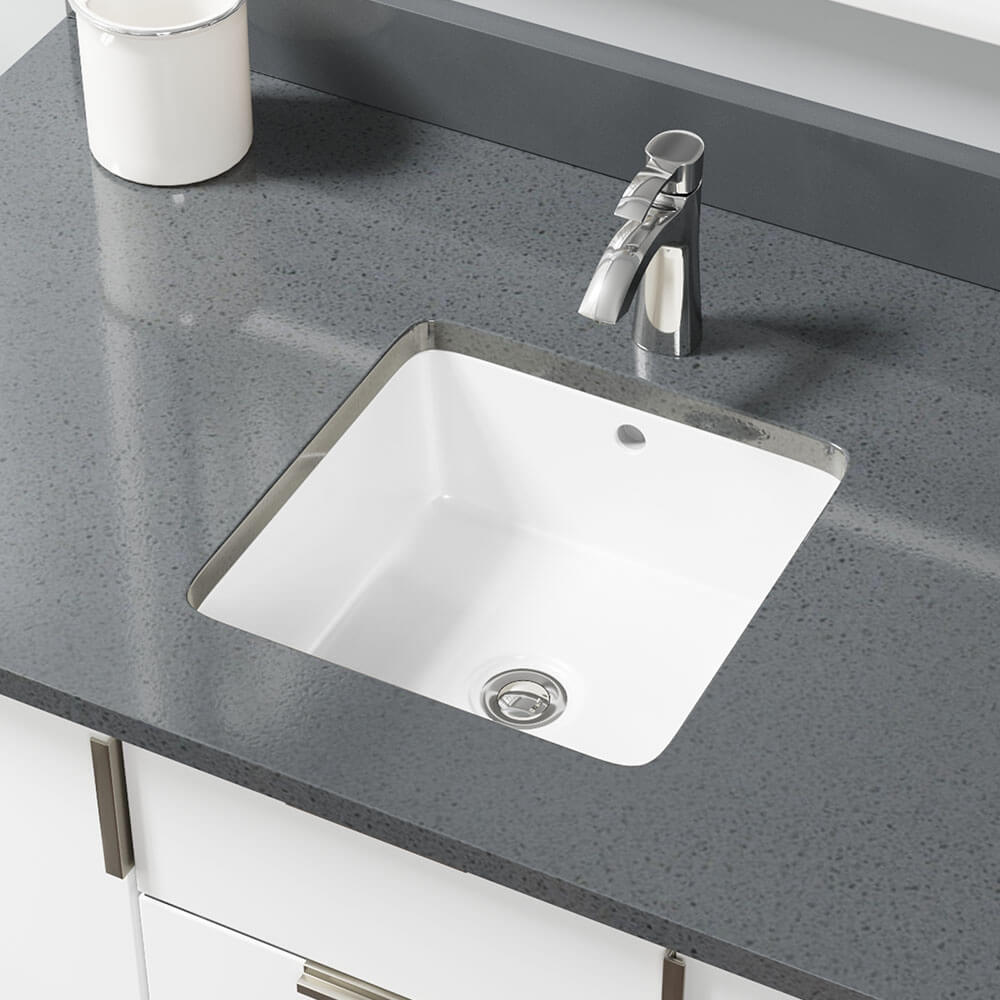 Alternate Image for Rene 16" Square Porcelain Bathroom Sink, White, R2-1006-W-PUD-C