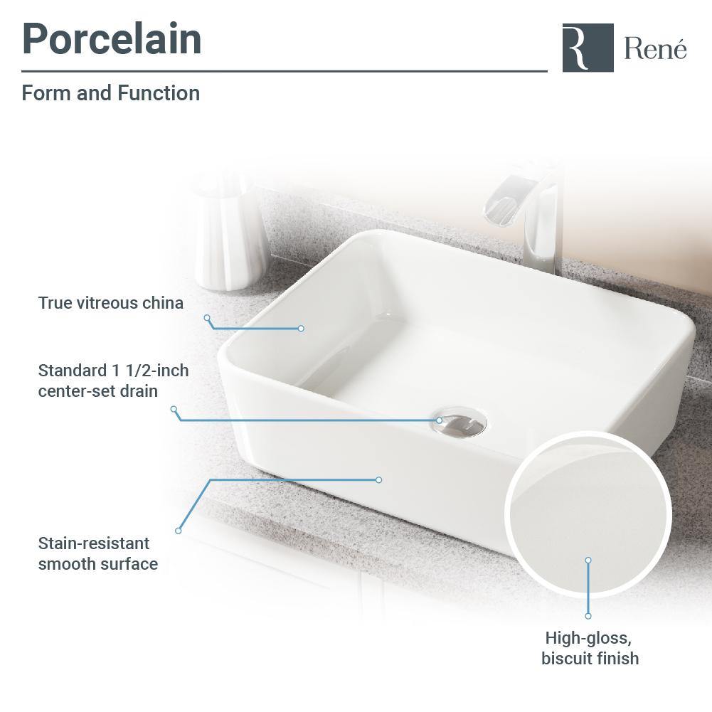 Rene 19" Rectangle Porcelain Bathroom Sink, Biscuit, with Faucet, R2-5007-B-R9-7001-ABR - The Sink Boutique