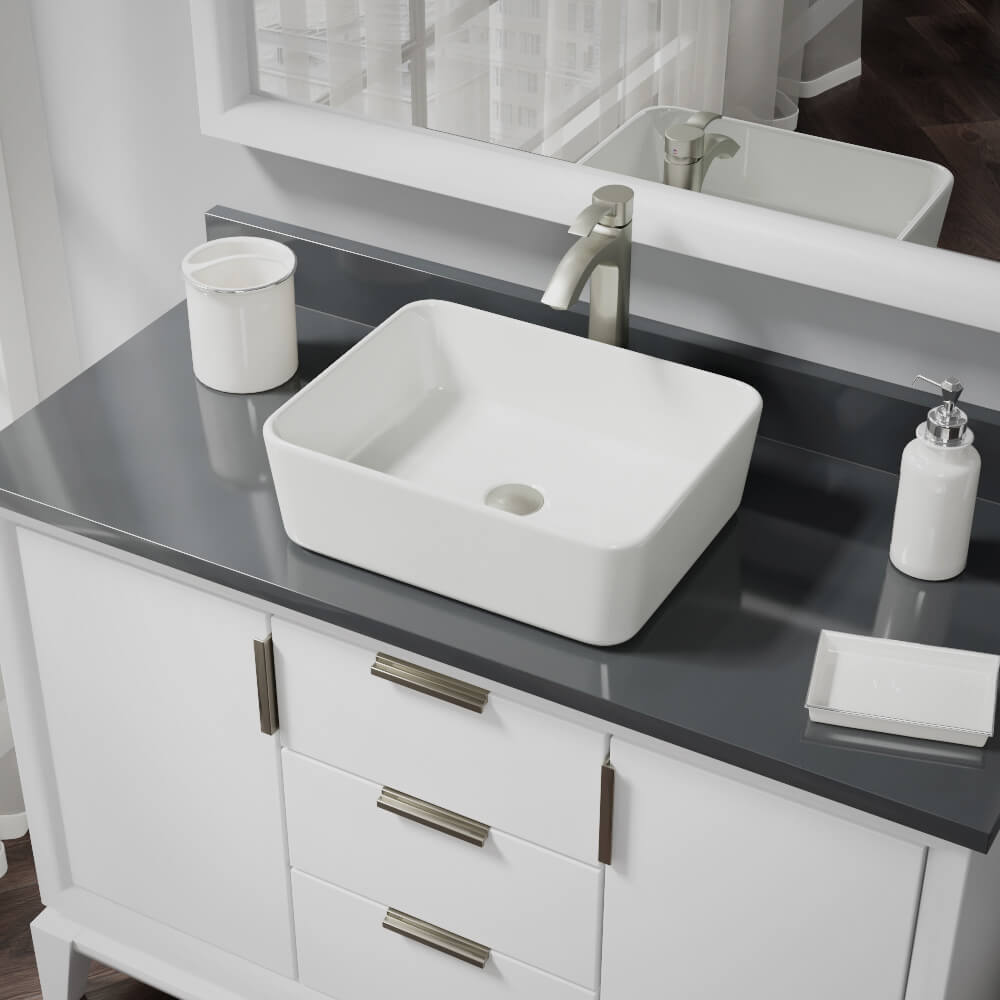 Alternate Image for Rene 19" Rectangle Porcelain Bathroom Sink, Biscuit, with Faucet, R2-5007-B-R9-7006-BN